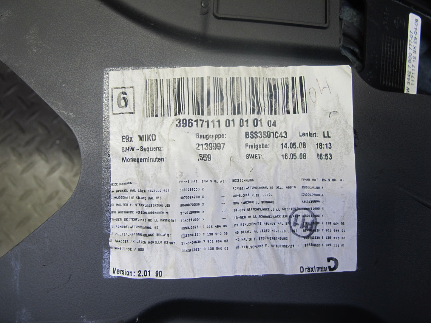2008 BMW E90 E92 E93 M3 Center Console Trim Cover Panel w Armrest