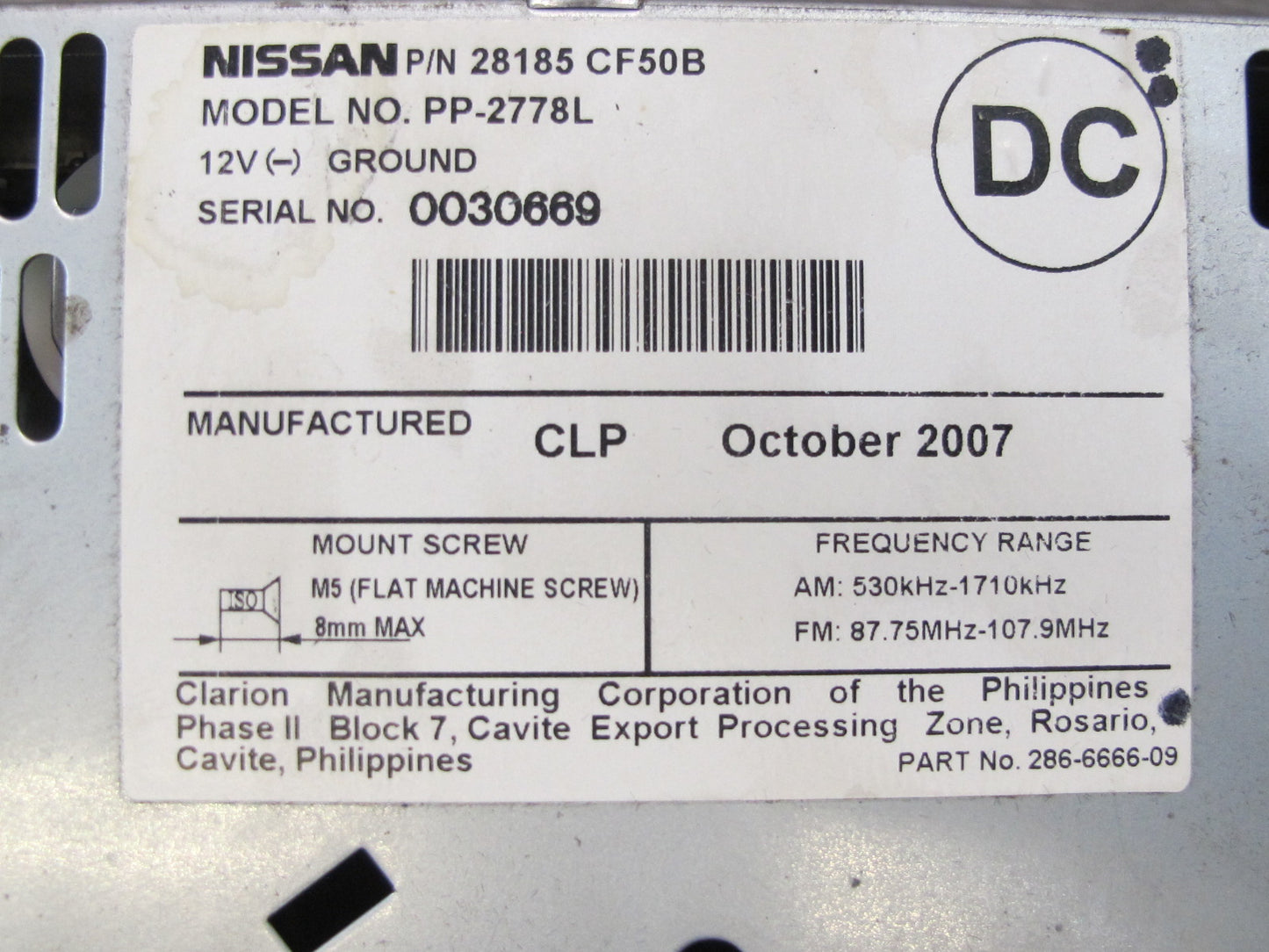 07-09 Nissan 350Z Z33 Radio AM FM CD Changer Player Receiver Head Unit Bose OEM