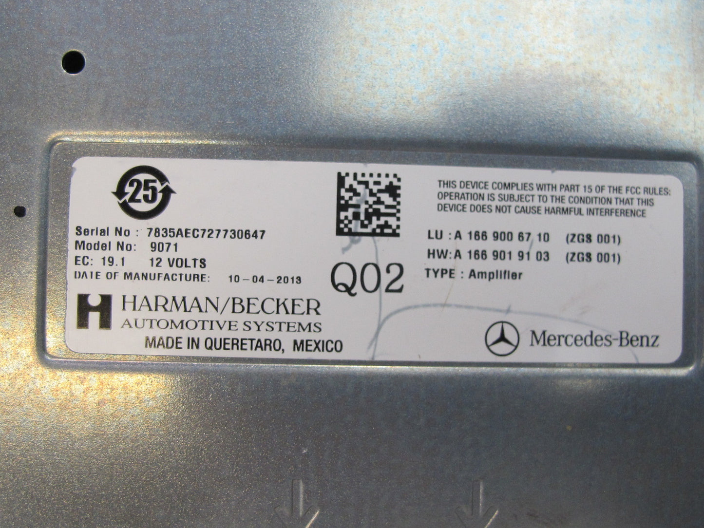 2012-2015 Mercedes W166 ML Harman Becker Radio Audio Amplifier AMP 1669006710