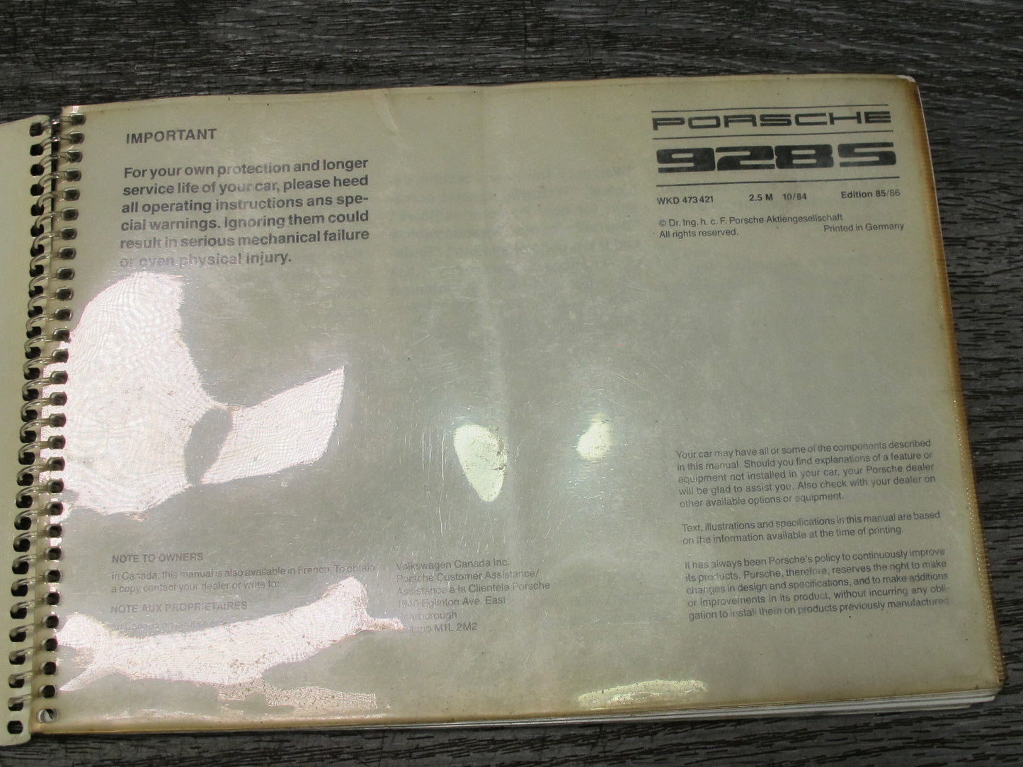 1985 Porsche 928 S Owner Operator Guide Manual Book Set