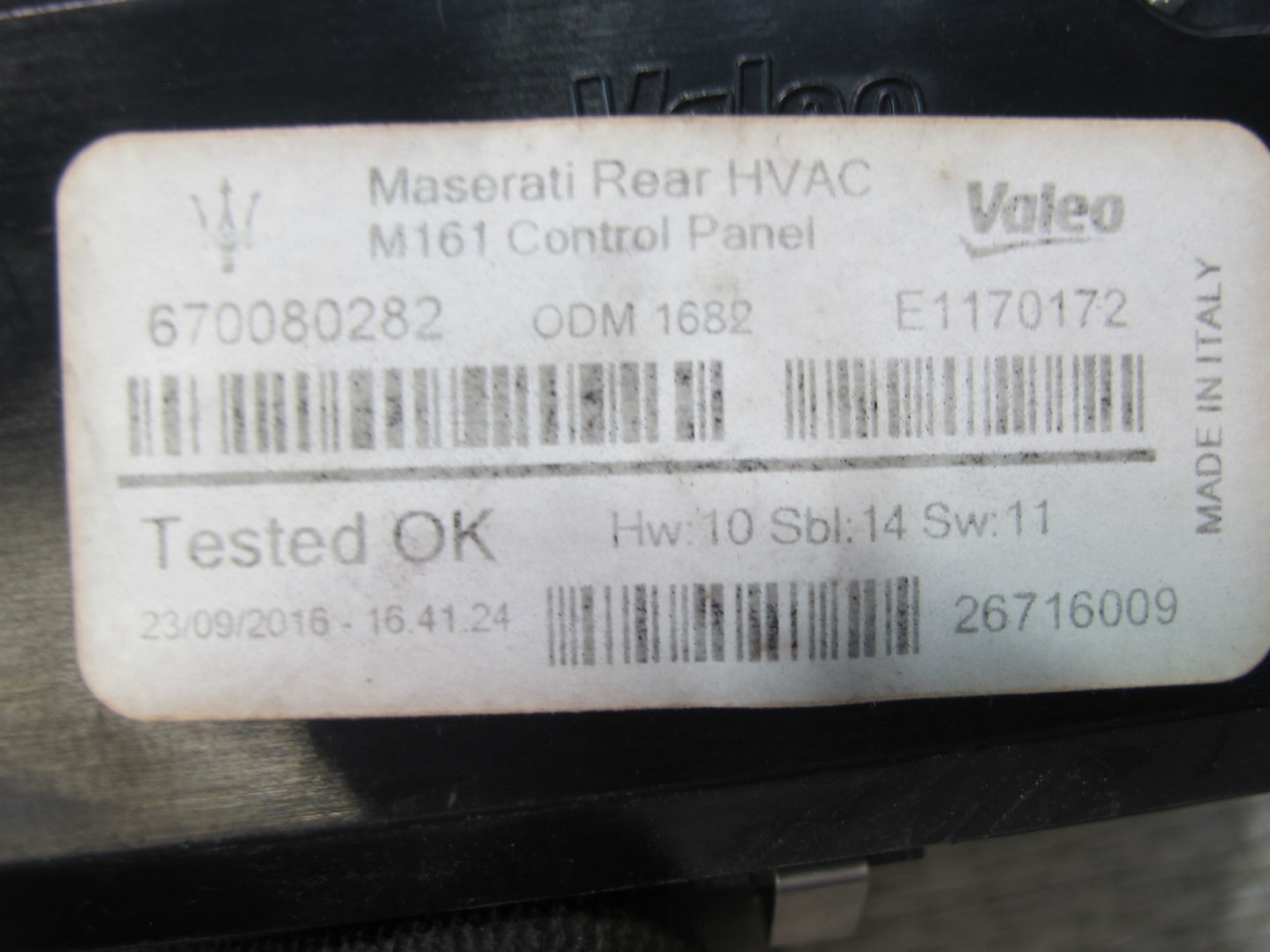 2017-2018 Maserati Levante M161 Rear Climate Heater A/C Control Panel Switch