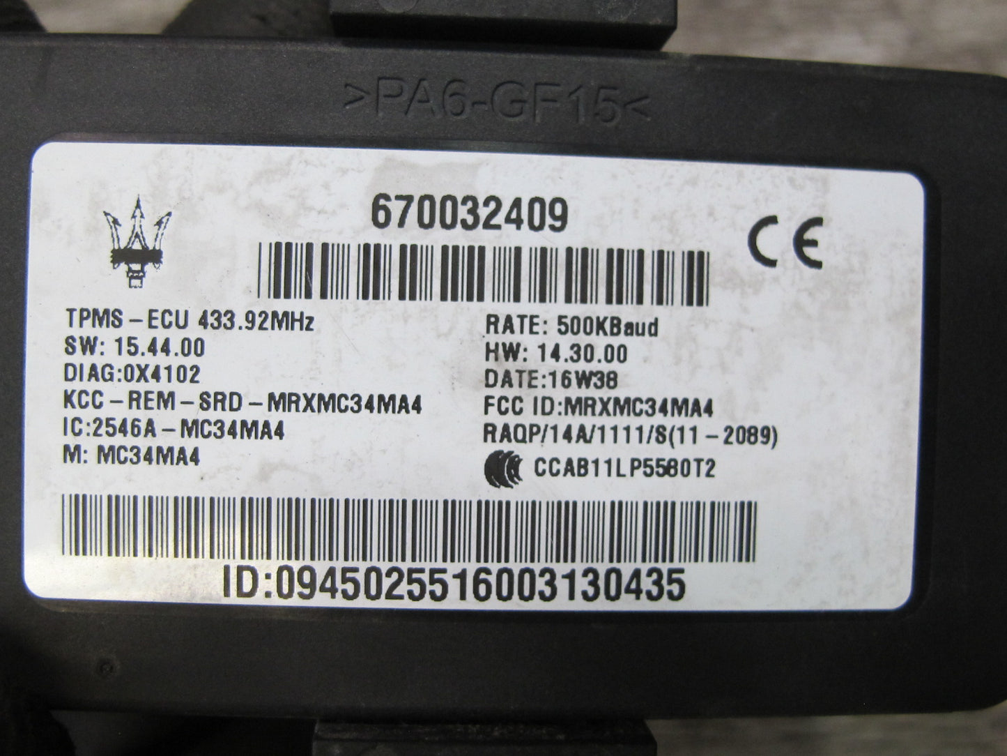 2017-2020 Maserati Levante M161 TPMS Tire Pressure Monitoring Module Unit