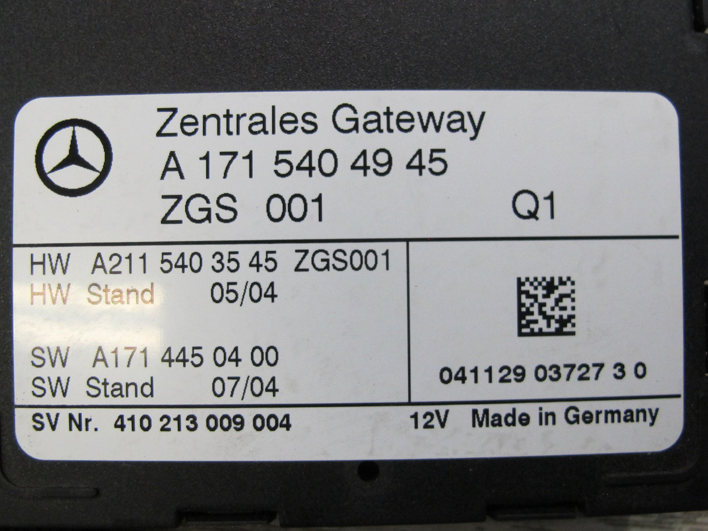 05-11 Mercedes R171 Slk-class Central Gateway Control Module 1715404945 OEM