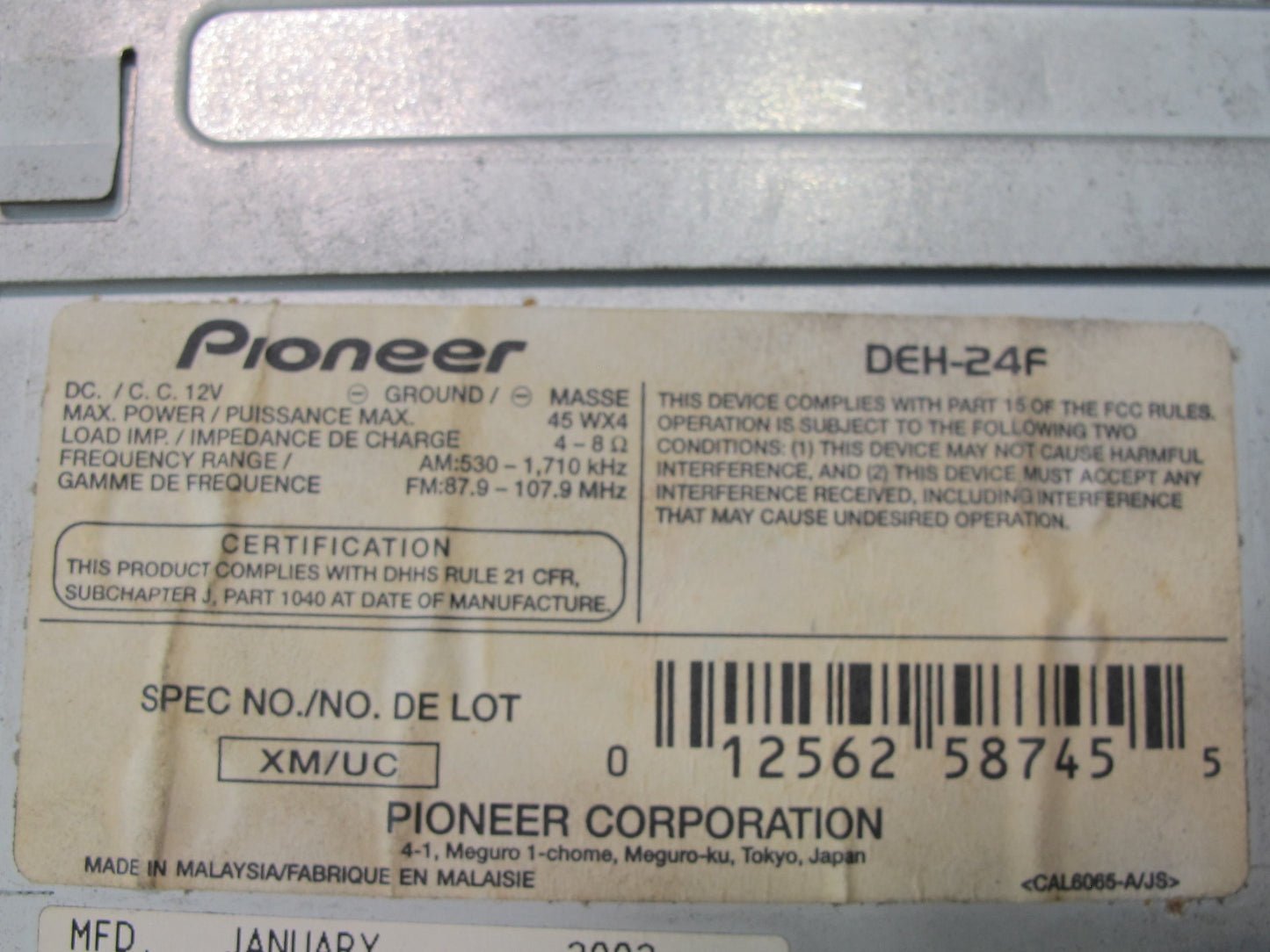 Pioneer DEH-24F Radio CD Player