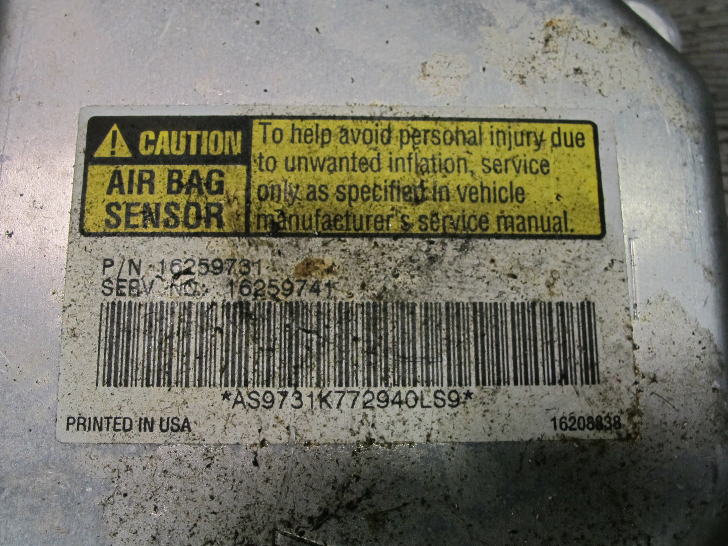 1998 CHEVROLET CORVETTE C5 SRS AIRBAG CONTROL MODULE UNIT 16259731 OEM
