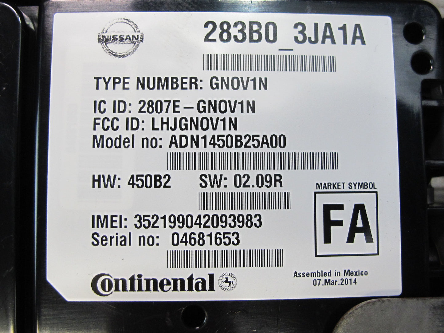 2013-2017 Infiniti JX35 QX60 Telematics Communication Control Module 283B0 3JA1A
