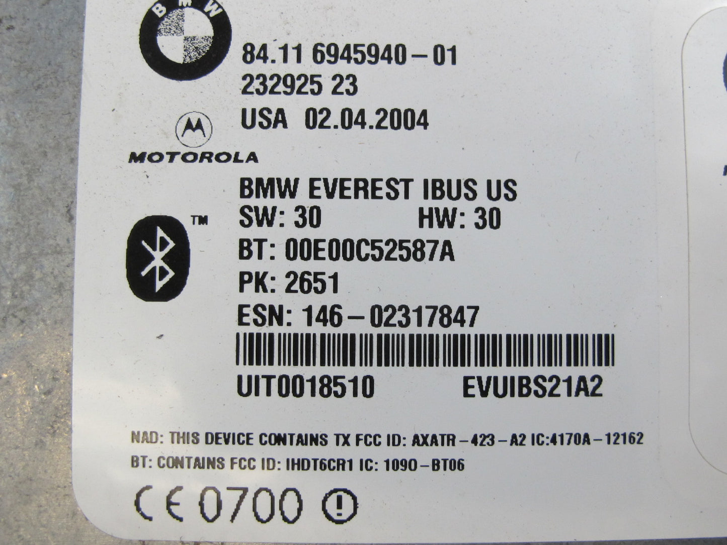 2004-2005 BMW E46 M3 3-SERIES Telematics Bluetooth Communication Control Module
