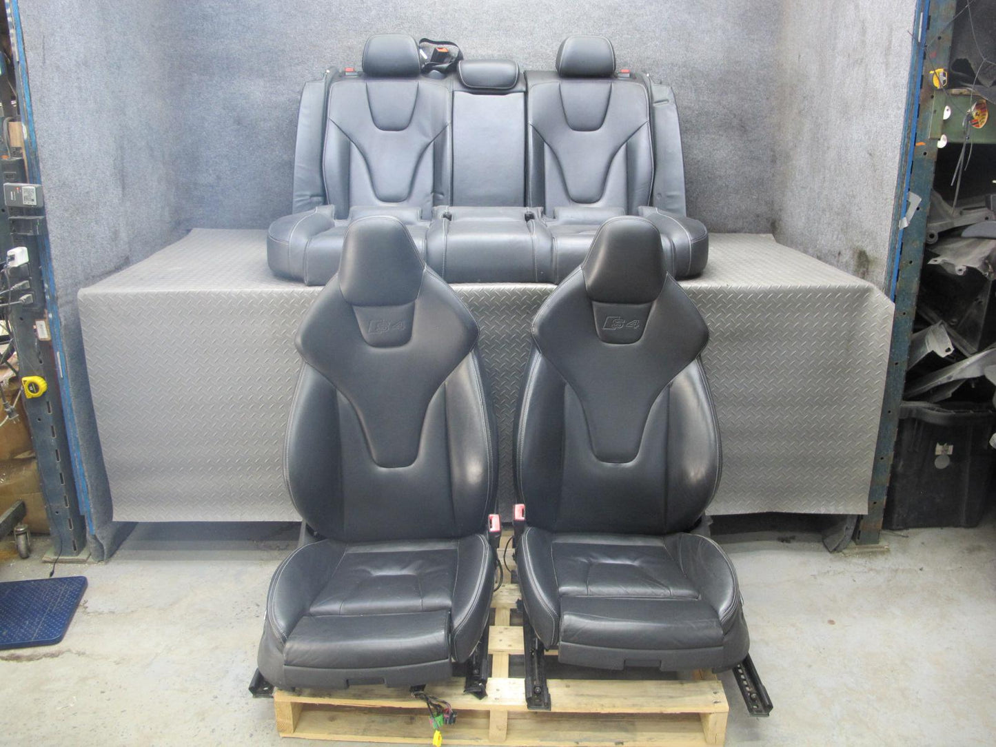 13-16 Audi B8 S4 Front & Rear Leather Sport Heated Seat Set Black OEM