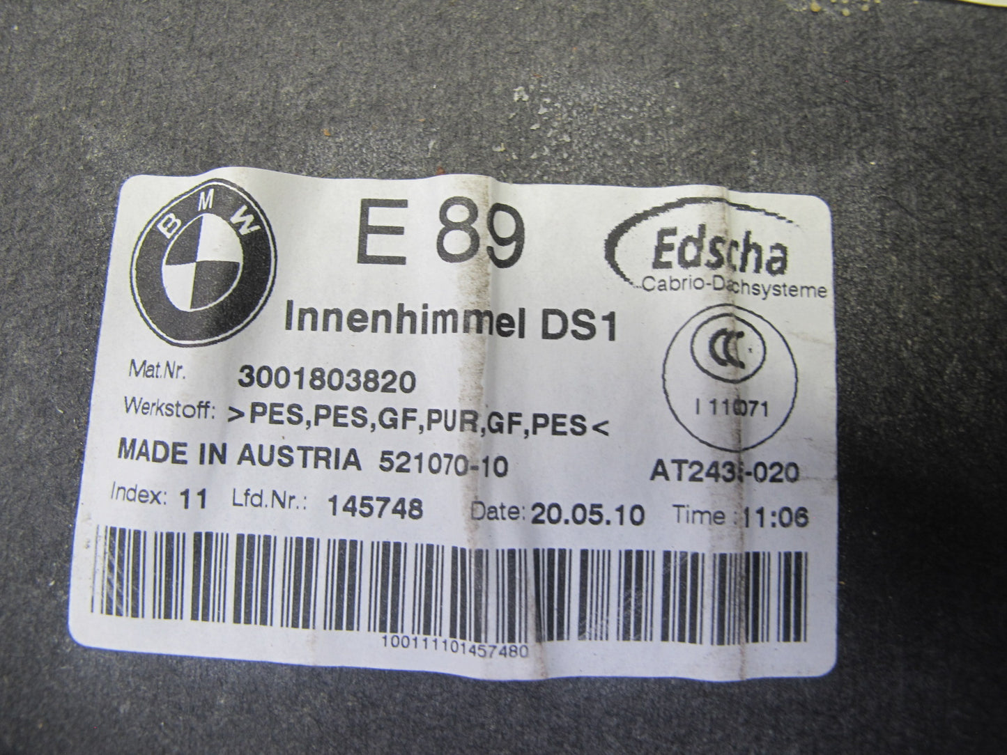 09-16 BMW E89 Z4 Convertible Set of 2 TOP Roof Trim Cover Panel Beige OEM