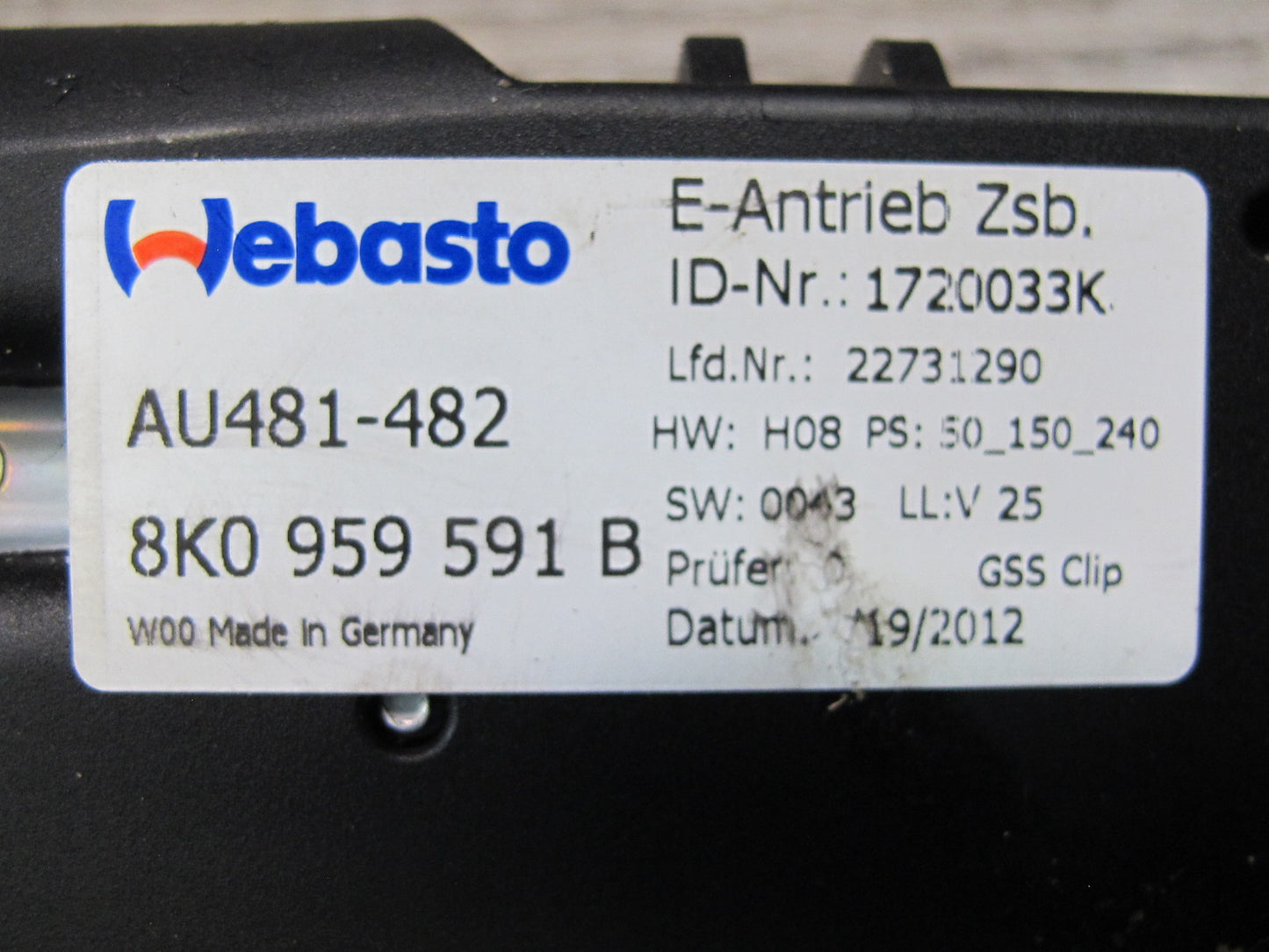 10-16 Audi A4 S4 B8 Sunroof Motor Drive Unit 8K0959591B OEM