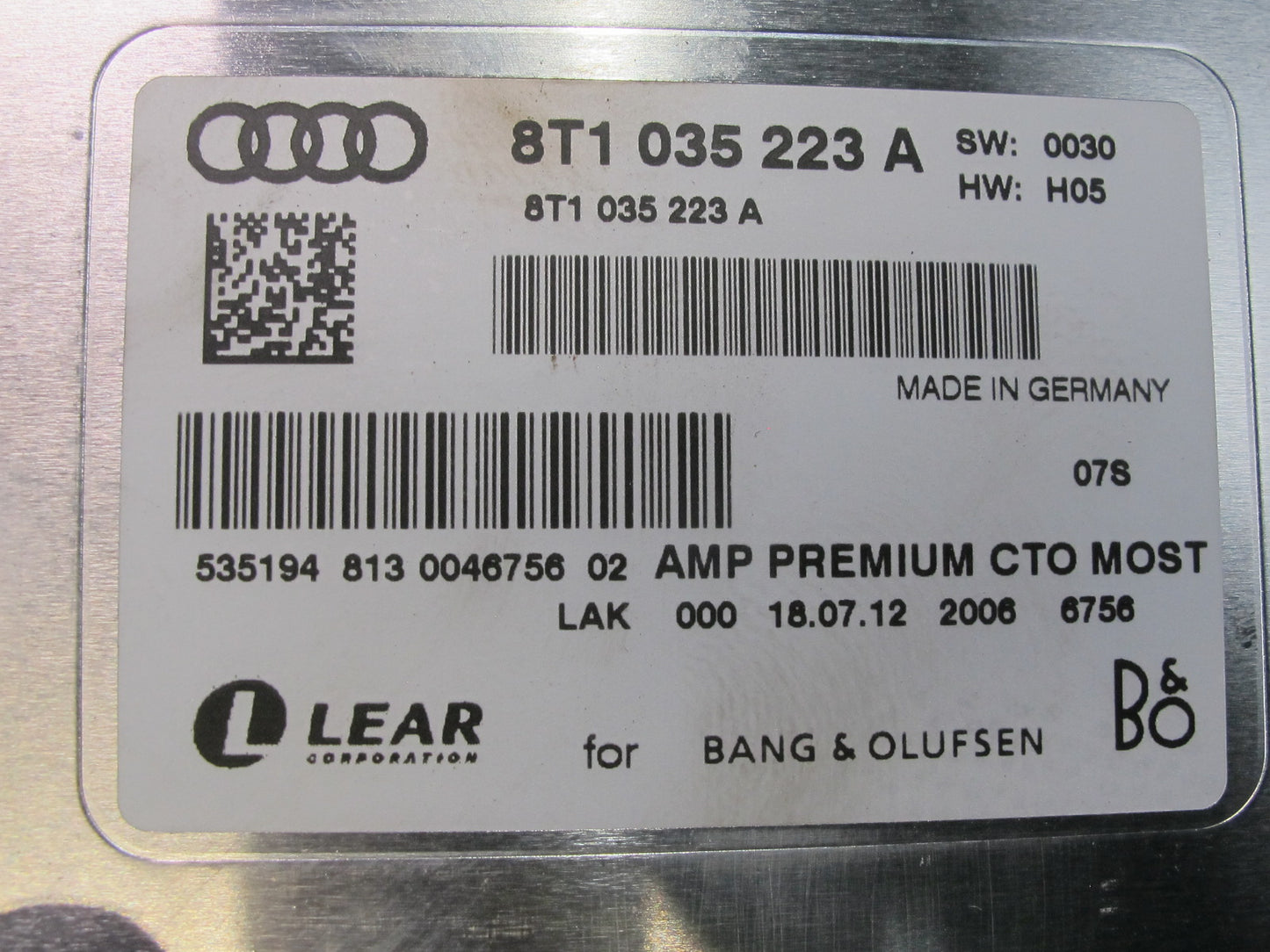 13-16 Audi A4 S4 B8 Bang & Olufsen Radio Audio Amplifier AMP 8T1035223A OEM