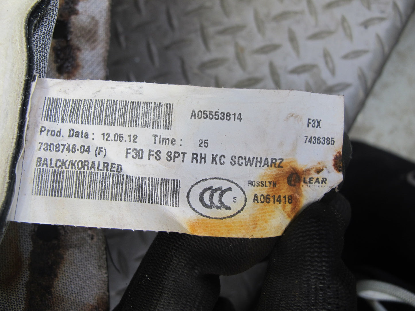 12-18 BMW F30 F31 F34 335i Front Right Sport Seat Upper Backrest Cushion OEM