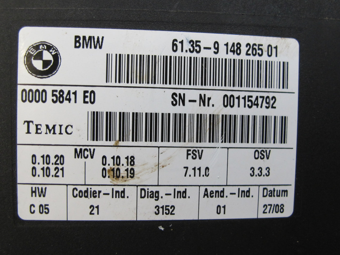 08-09 BMW E88 135I Convertible Front Seat Control Module 9148265 OEM