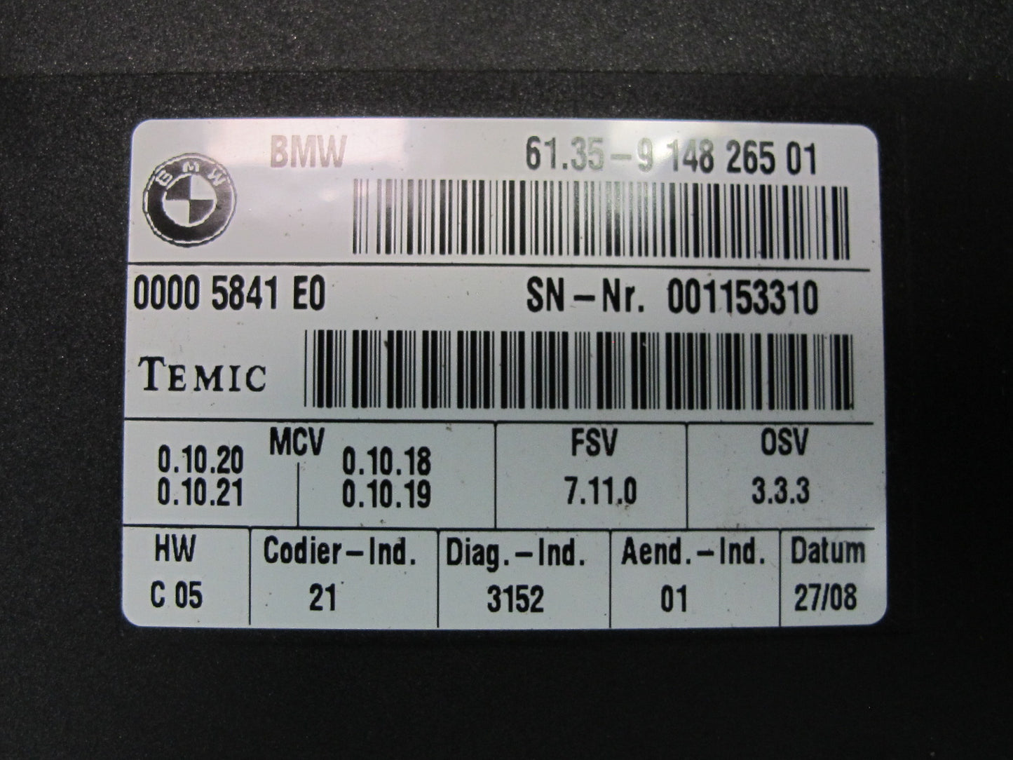 08-09 BMW E88 135I Convertible Front Seat Control Module 9148265 OEM