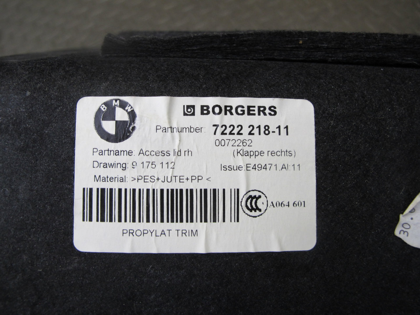 11-17 BMW F25 X3 Set of 2 Rear Trunk Access Carpet Liner Trim Cover OEM