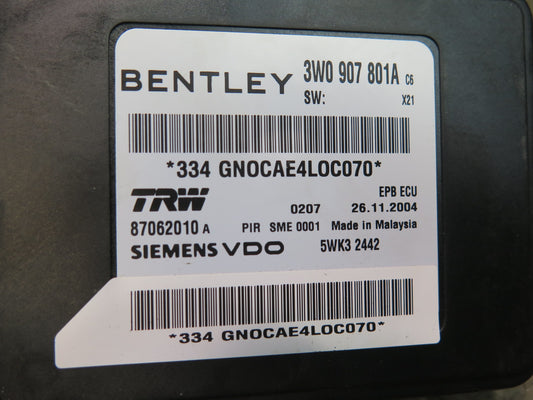 03-10 Bentley Continental GT Parking Brake Control Module 3W0907801A