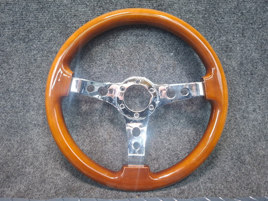 94-95 Toyota Hiace Wood Steering 3-SPOKE Chrome With Hub Adapter Set Aftermarket