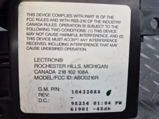 97-00 Chevrolet Corvette C5 Keyless Entry TPMS Receiver Module 10422088 OEM