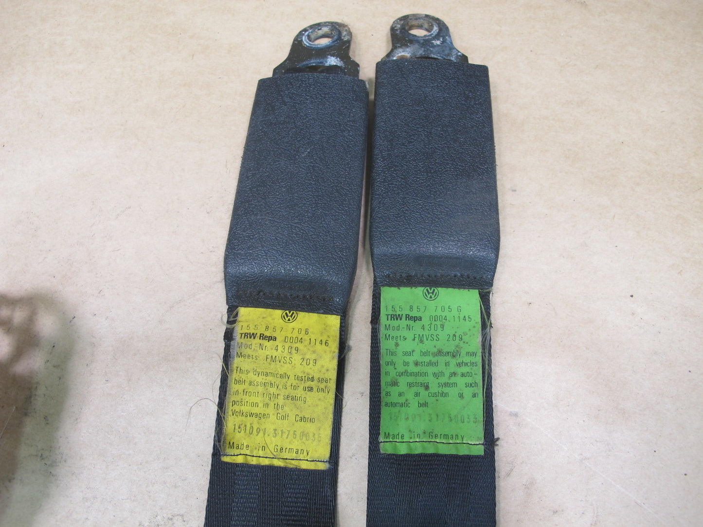 1979-1993 VW Volkswagen Golf Cabriolet Front & Rear Seat Belt Set OEM