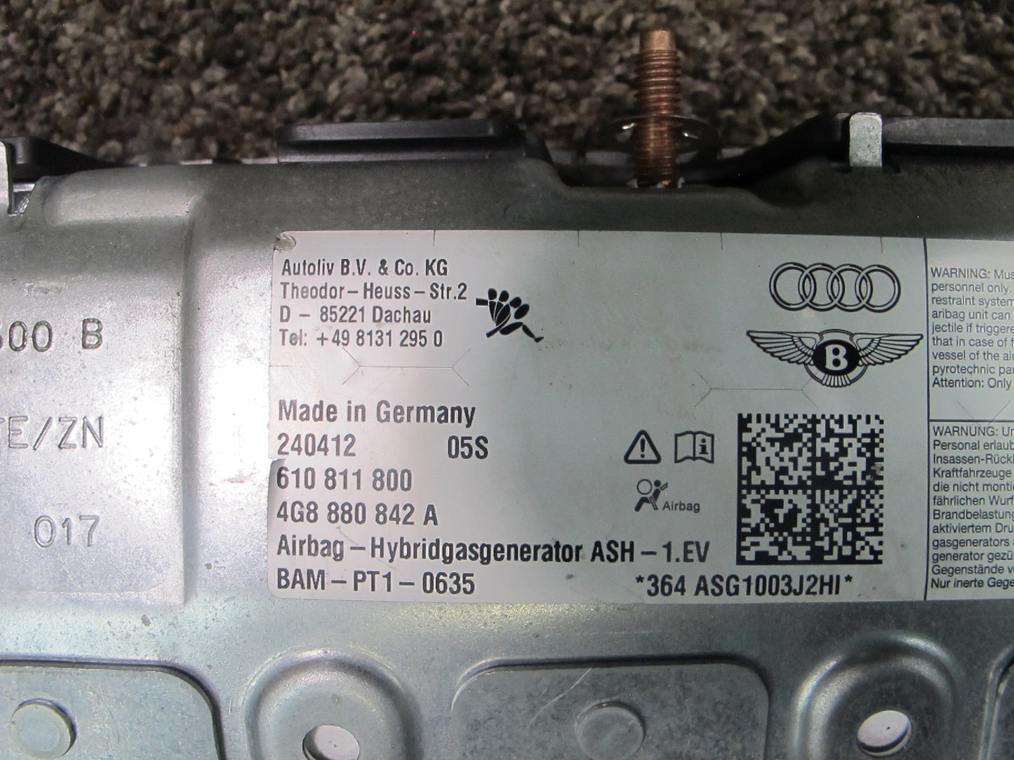2011-2018 Audi A7 Front Right Passenger Air Bag Set OEM