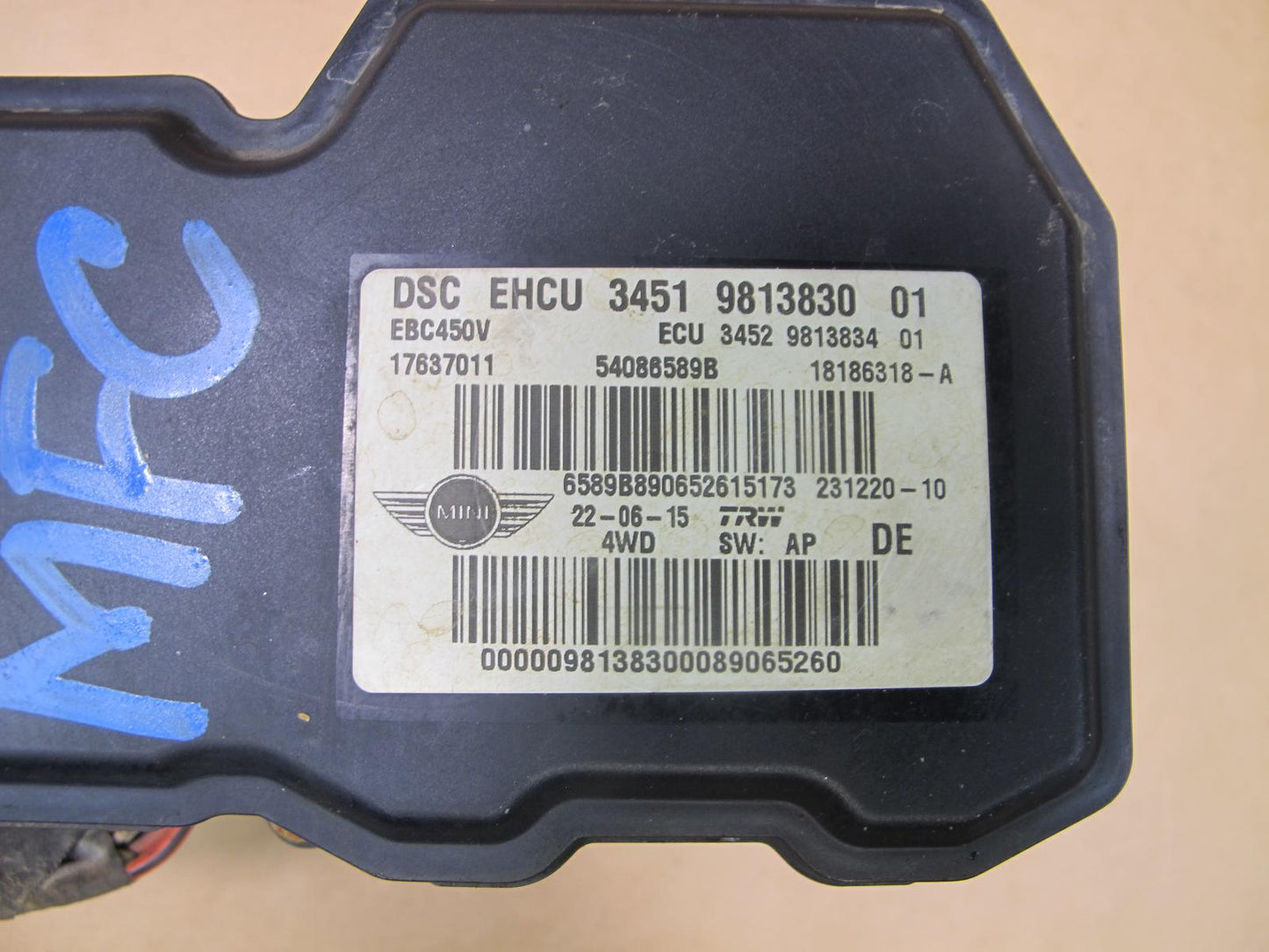14-16 MINI COOPER S R60 COUNTRYMAN ABS PUMP CONTROL MODULE 9813830 OEM