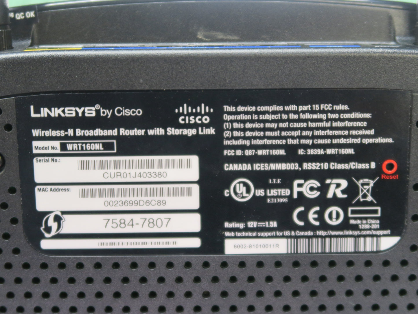 CISCO LINKSYS WRT160NL 4-PORT ETHERNET WIRELESS-N BROADBAND ROUTER W/ ADAPTER