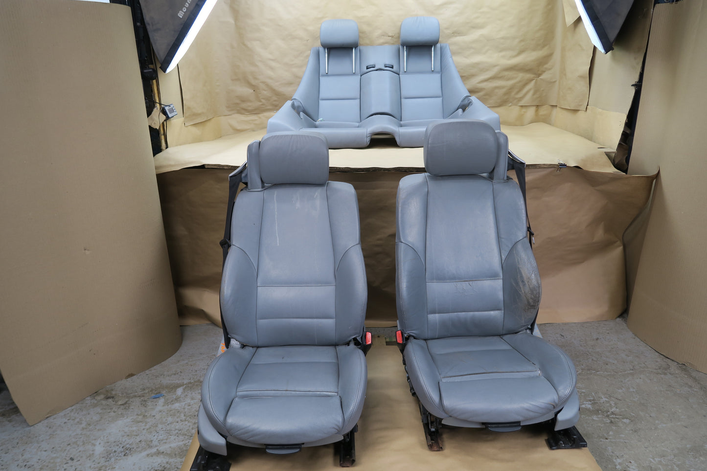 01-06 BMW E46 Convertible Front & Rear Leather Sport Seat Cushion Set Gray OEM