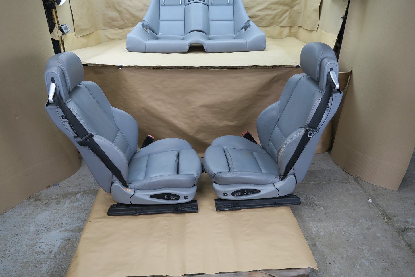 01-06 BMW E46 Convertible Front & Rear Leather Sport Seat Cushion Set Gray OEM