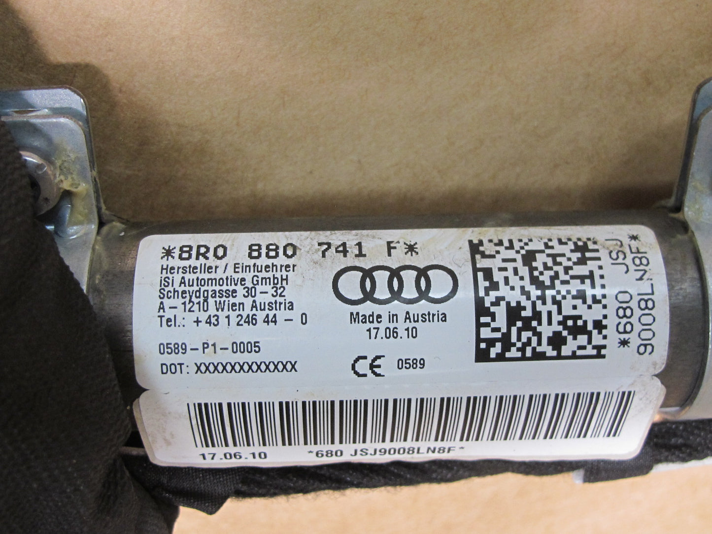 09-12 AUDI Q5 LEFT DRIVER SIDE ROOF SRS AIRBAG 8R0880741F OEM