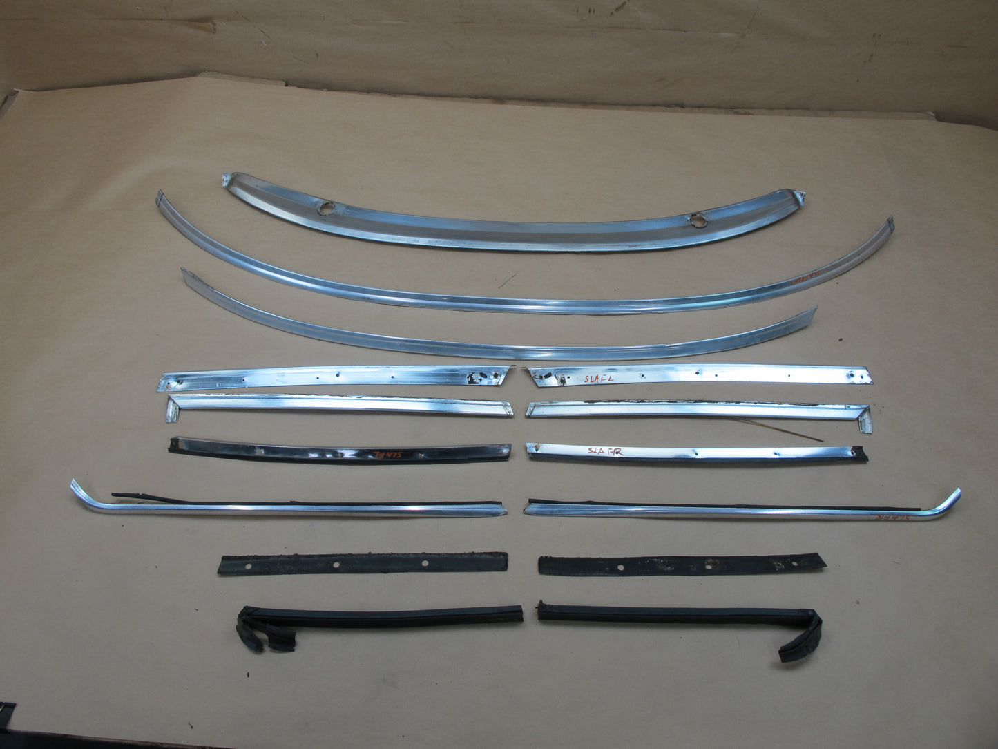 73-85 MERCEDES R107 WINDSHIELD DOOR CHROME TRIM MOLDING SET OEM