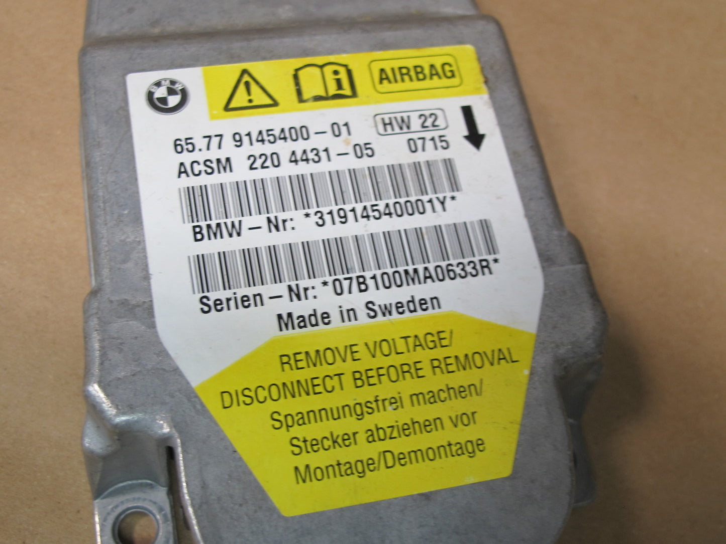 06-08 BMW E85 Z4 SRS AIRBAG CONTROL MODULE UNIT 9145400 OEM