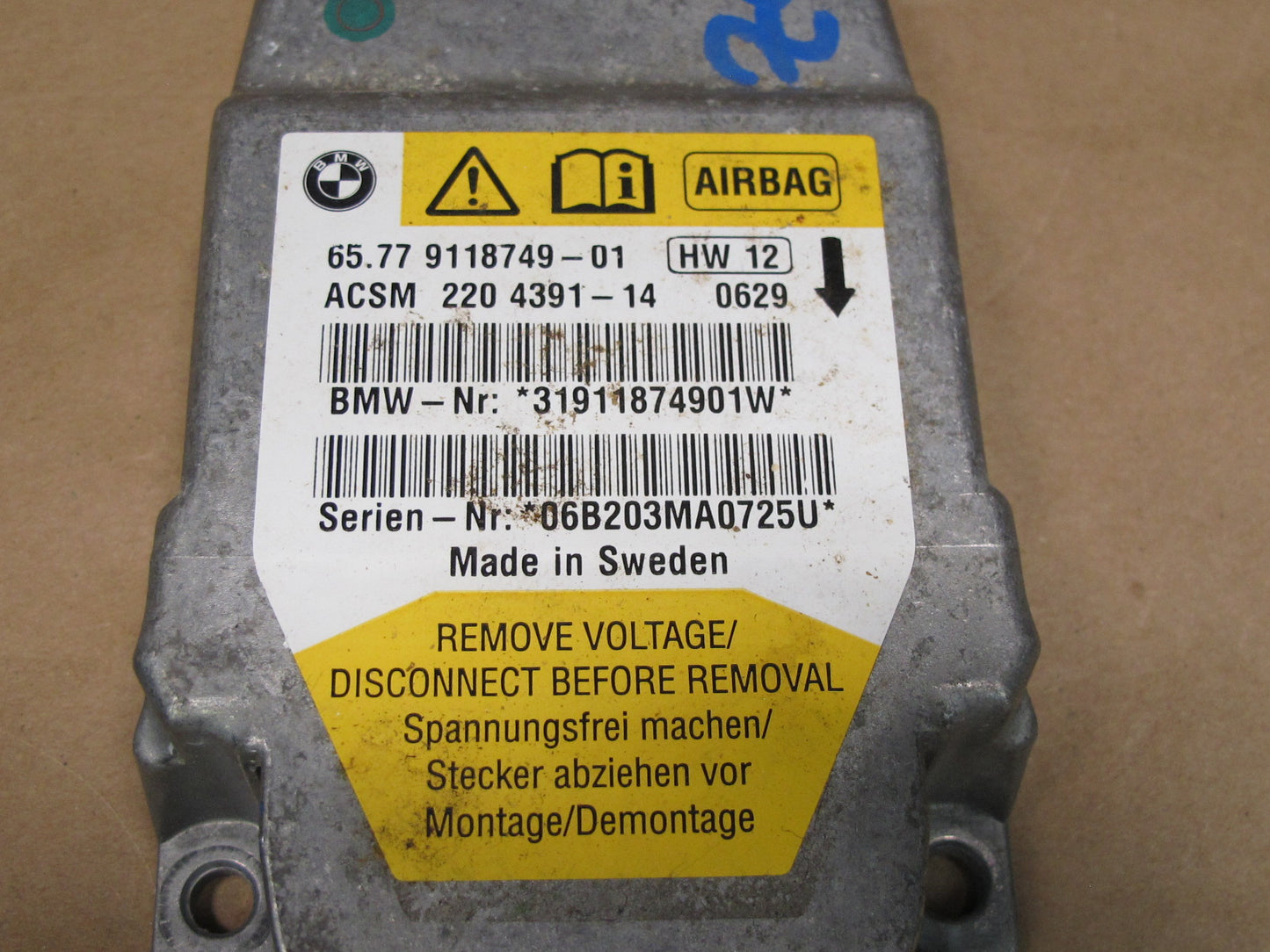 06-08 BMW E85 Z4 SRS AIRBAG CONTROL MODULE UNIT 9118749 OEM