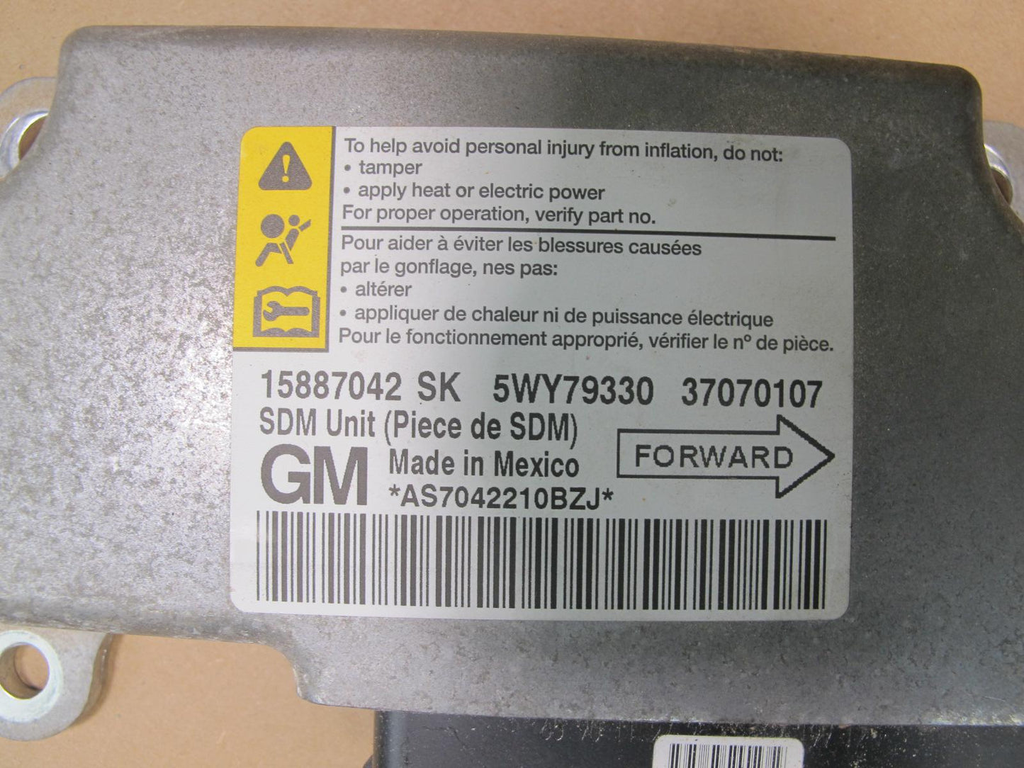 07-10 SATURN SKY SRS AIRBAG CONTROL MODULE UNIT 15887042 OEM