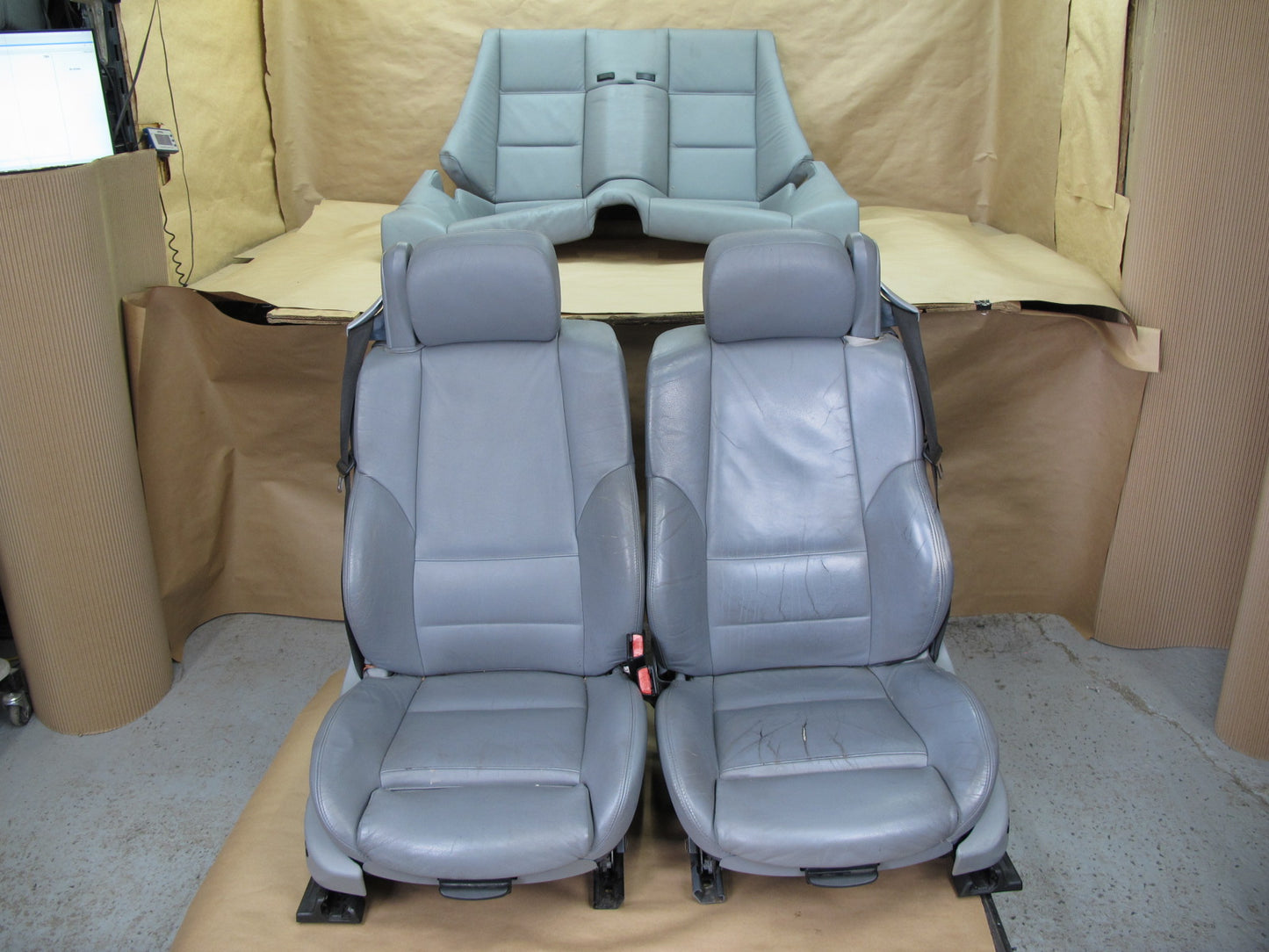 01-06 BMW E46 Convertible Front & Rear Leather Sport Seat Cushion Set Gray OEM