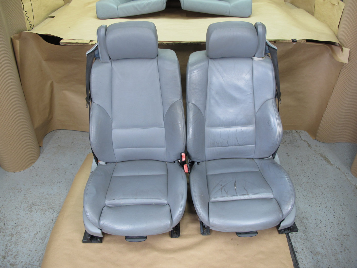 01-06 BMW E46 Convertible Front & Rear Leather Sport Seat Cushion Set Gray OEM