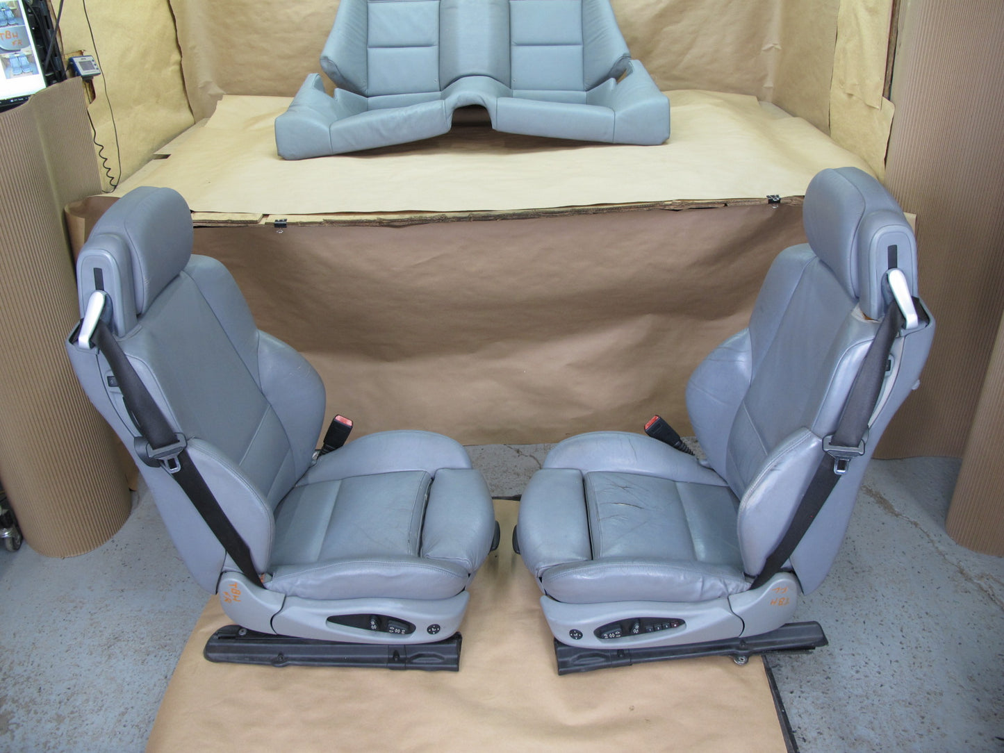 01-06 BMW E46 Convertible Front & Rear Leather Sport Seat Cushion Set Gray OEM