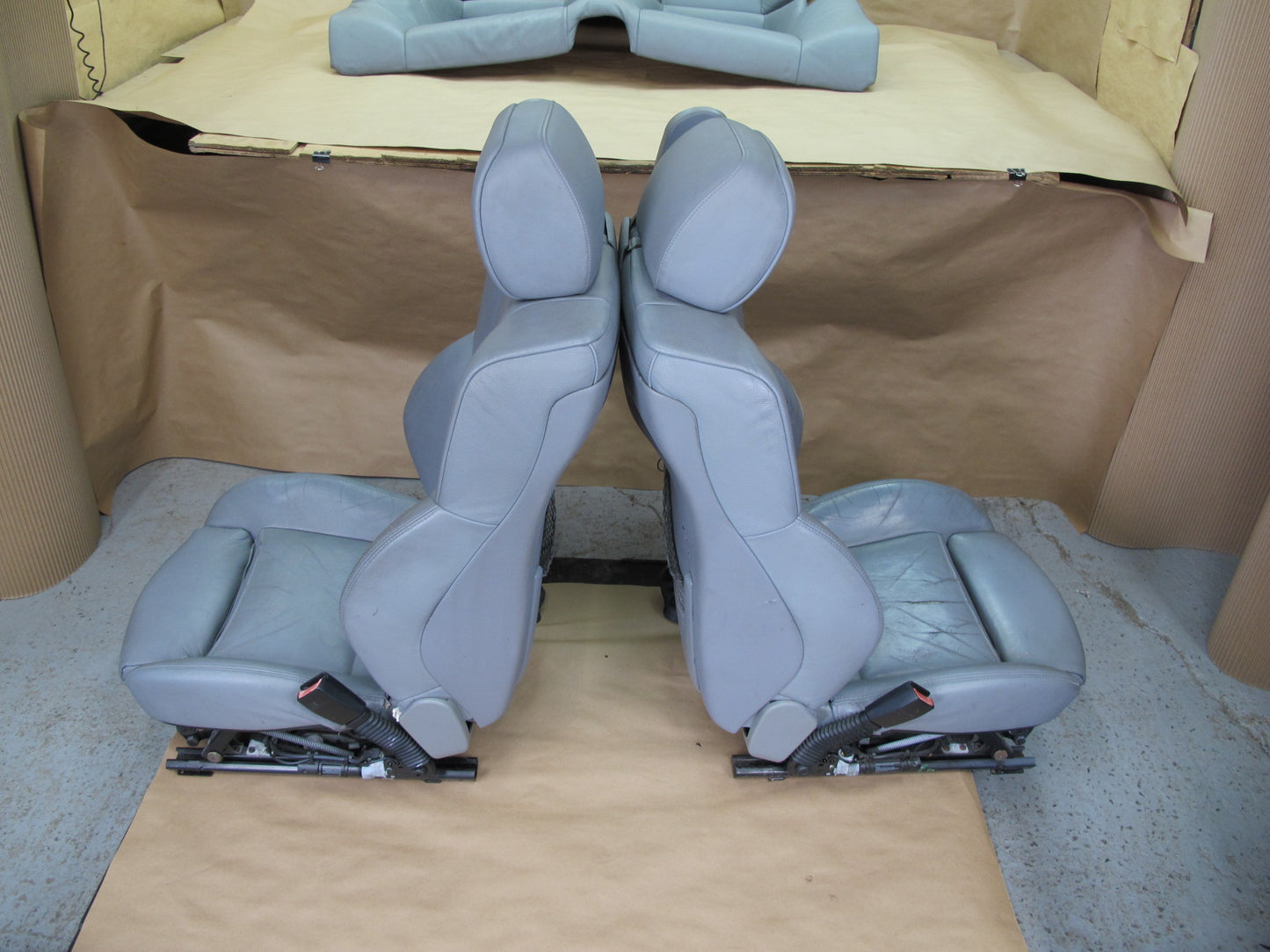 01-06 BMW E46 Convertible Front & Rear Leather Sport Seat Cushion Set Gray OEM