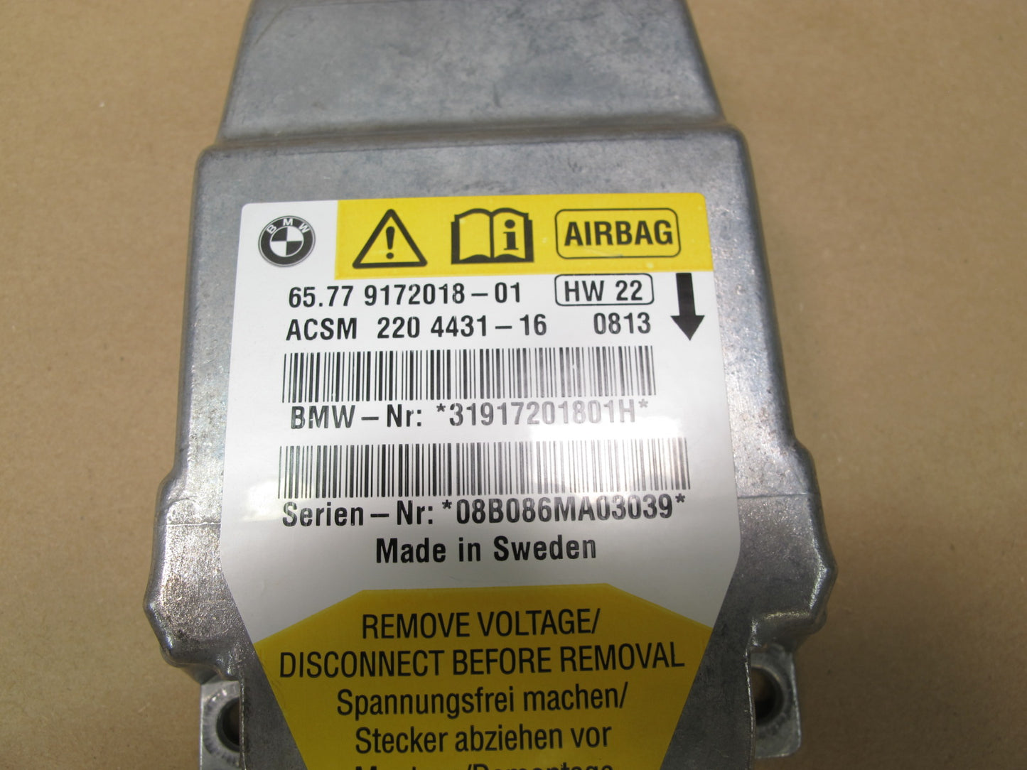 06-10 BMW E60 E61 SRS AIRBAG CONTROL MODULE UNIT 9172018 OEM