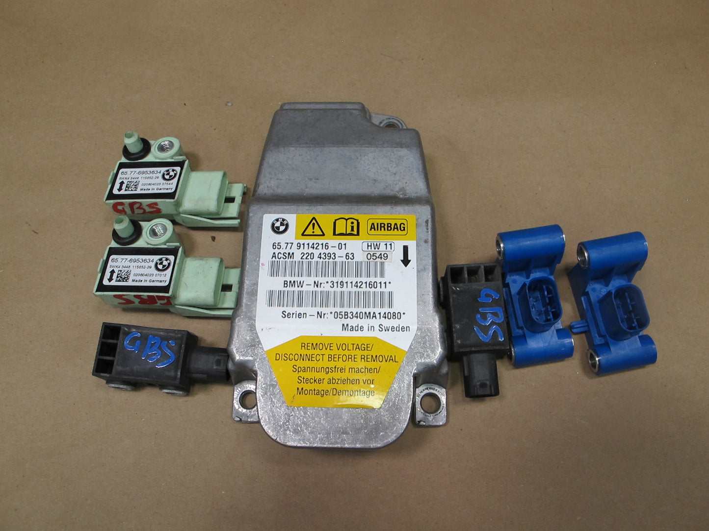 06-10 BMW E64 CONVERTIBLE SRS AIRBAG CONTROL MODULE UNIT W/ SENSORS SET OEM