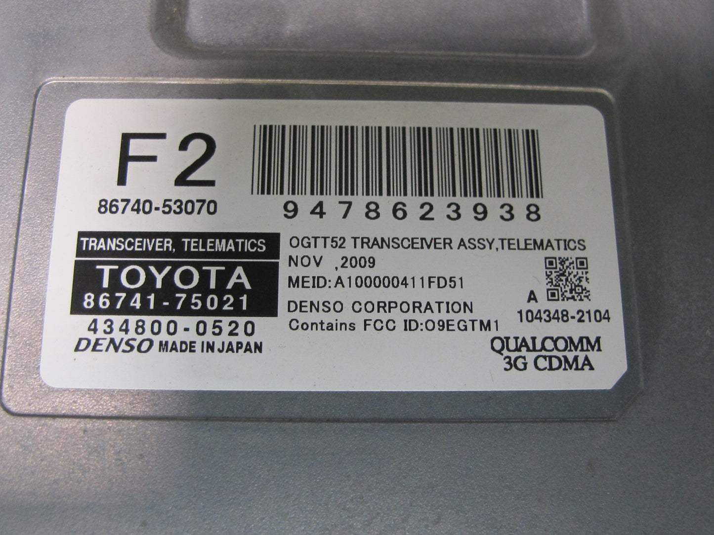 10-11 Lexus IS350 IS250 Transceiver Telematics Control Module 86741-75021 OEM