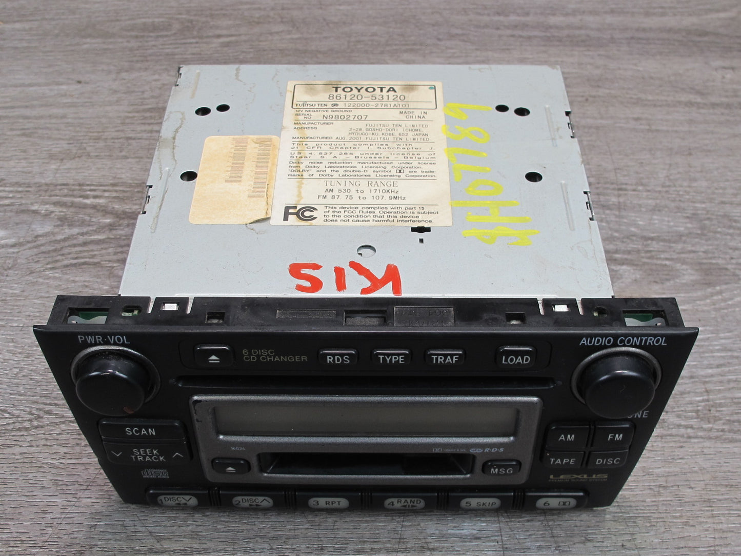 01-04 Lexus JCE10L IS300 Radio CD Player Receiver Head Unit 86120-53120 OEM