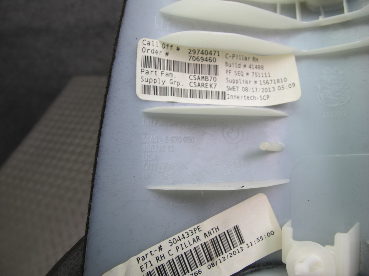 09-14 BMW E71 X6 Set of 2 Rear Left & Right Upper C Pillar Trim Panel OEM