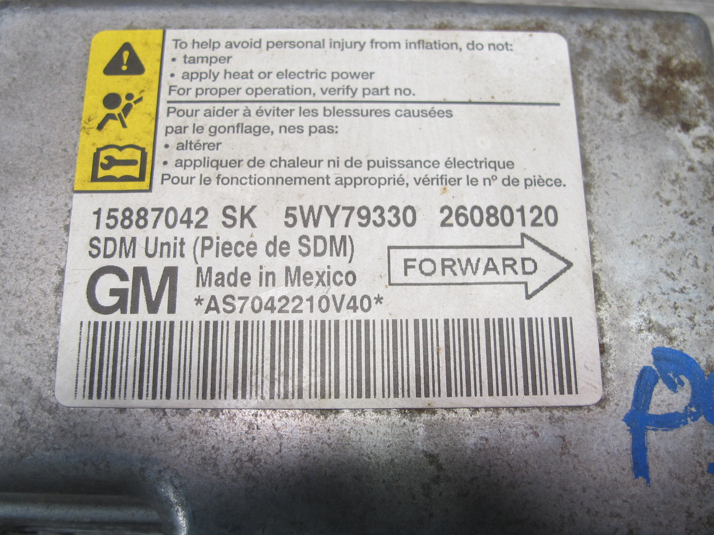 06-09 PONTIAC SOLSTICE SRS AIRBAG CONTROL MODULE UNIT 15887042 OEM