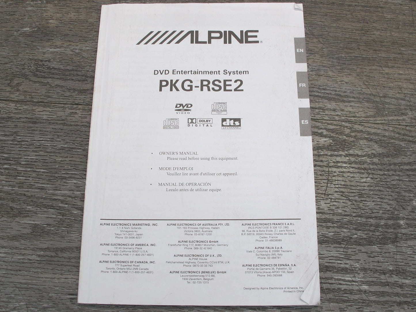 Alpine Overhead DVD Player PKG-RSE2