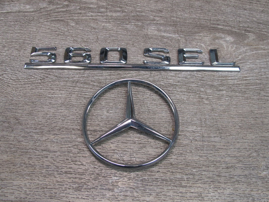 86-91 Mercedes W126 560SEL Rear Trunk Lid Emblem Logo Badge Symbol Set OEM