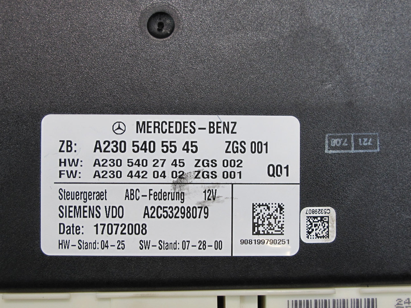 07-12 Mercedes R230 SL550 SL600 ABC Suspension Control Module 2305405545 OEM