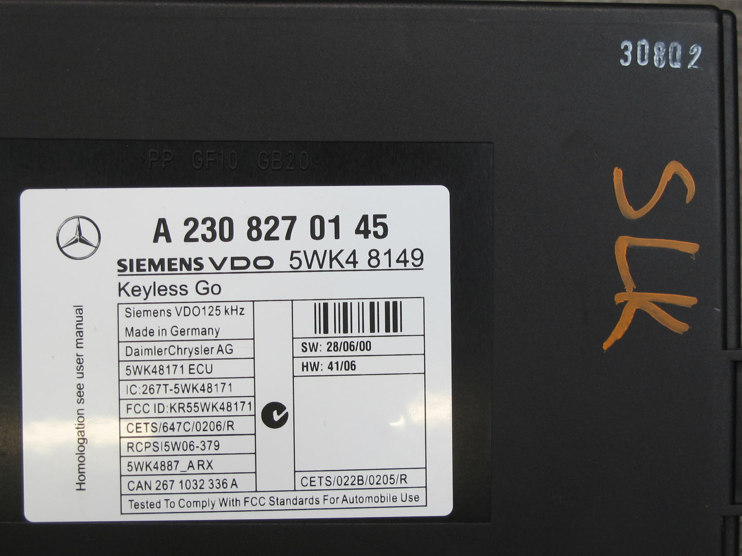 07-12 Mercedes R230 Sl-class Keyless GO Entry Control Module 2308270145 OEM