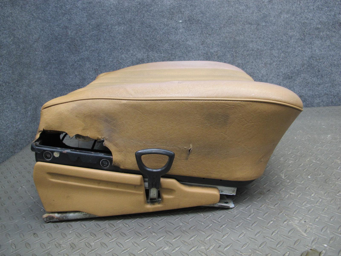 82-85 Mercedes W123 Front Left Seat Lower Leather Cushion w Frame Track Rail OEM