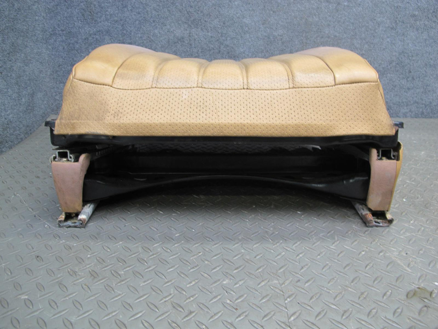 82-85 Mercedes W123 Front Left Seat Lower Leather Cushion w Frame Track Rail OEM