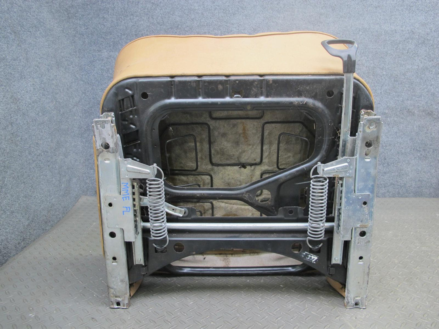 82-85 Mercedes W123 Front Left Seat Lower Leather Cushion w Frame Track Rail OEM